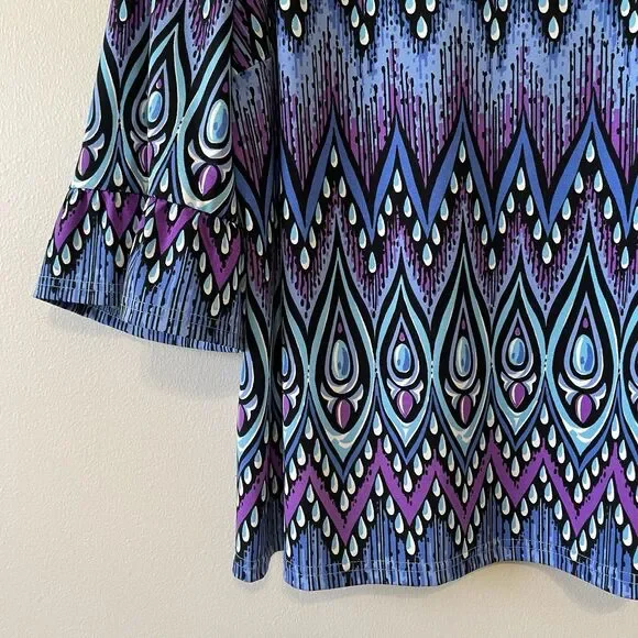 Bob Mackie Wearable Art Long Sleeve Knit Tunic Top 1X Artsy Bell Sleeve - Picture 2 of 10